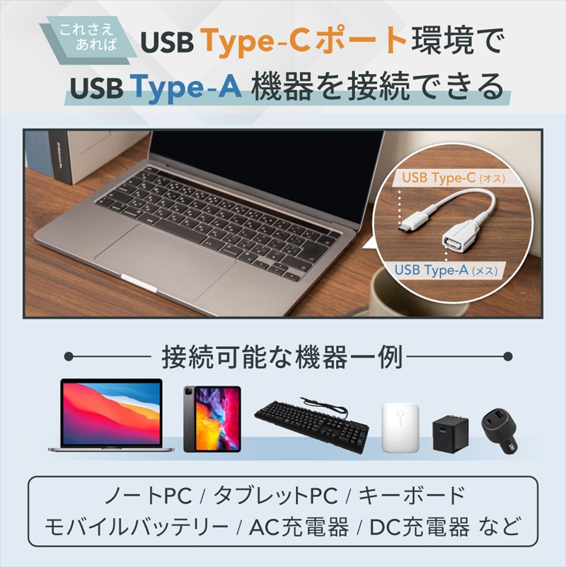 Owltech(オウルテック) Type-Cポート(メス)をType-Aポート(メス)にお手軽変換 USB Type-C to USB Type-A変換ケーブル OWL-CBCMAF2-WH