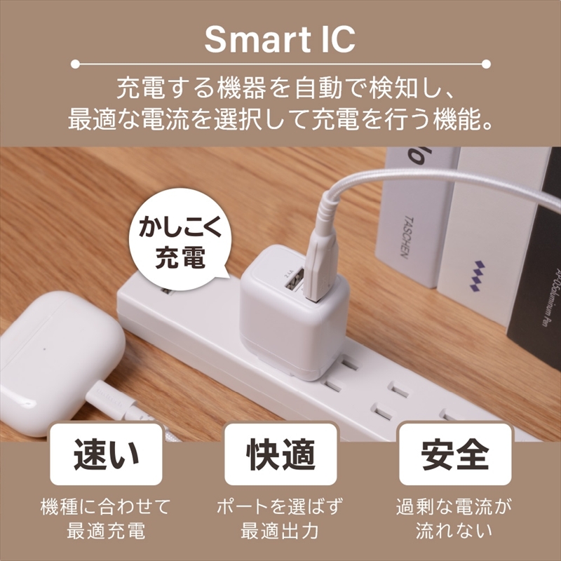 Owltech(オウルテック) Smart IC搭載でかしこく安心充電 USB Type-A×2ポート搭載 コンパクトAC充電器 OWL-AC12WA2-BK