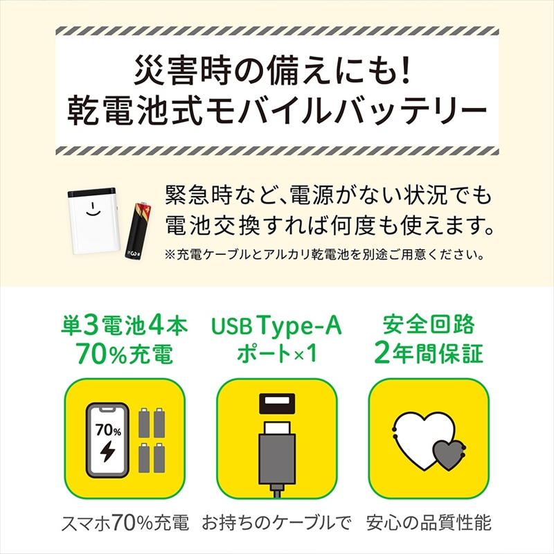 Owltech(オウルテック) 単3型アルカリ乾電池があればすぐに使える 乾電池式モバイルバッテリー OWL-DB4U1-WH