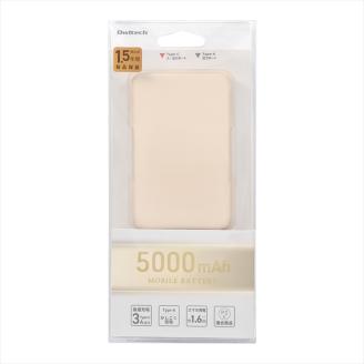 Owltech USB Type-Cケーブル付属 小型軽量モバイルバッテリー 5000mAh USB Type-C入出力＋ USB Type-A出力 OWL-LPB5012-Rシリーズ サンドベージュ