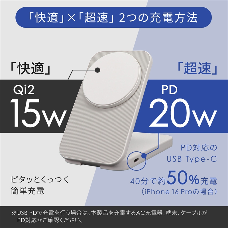 Owltech 折りたたみ式スマホスタンドにもなる 5000mAh 最大PD20W対応 USB Type-C入出力 マグネット式ワイヤレス充電対応 モバイルバッテリー OWL-LPB5020MG-GY【 ガジェット 神奈川県 海老名市 】