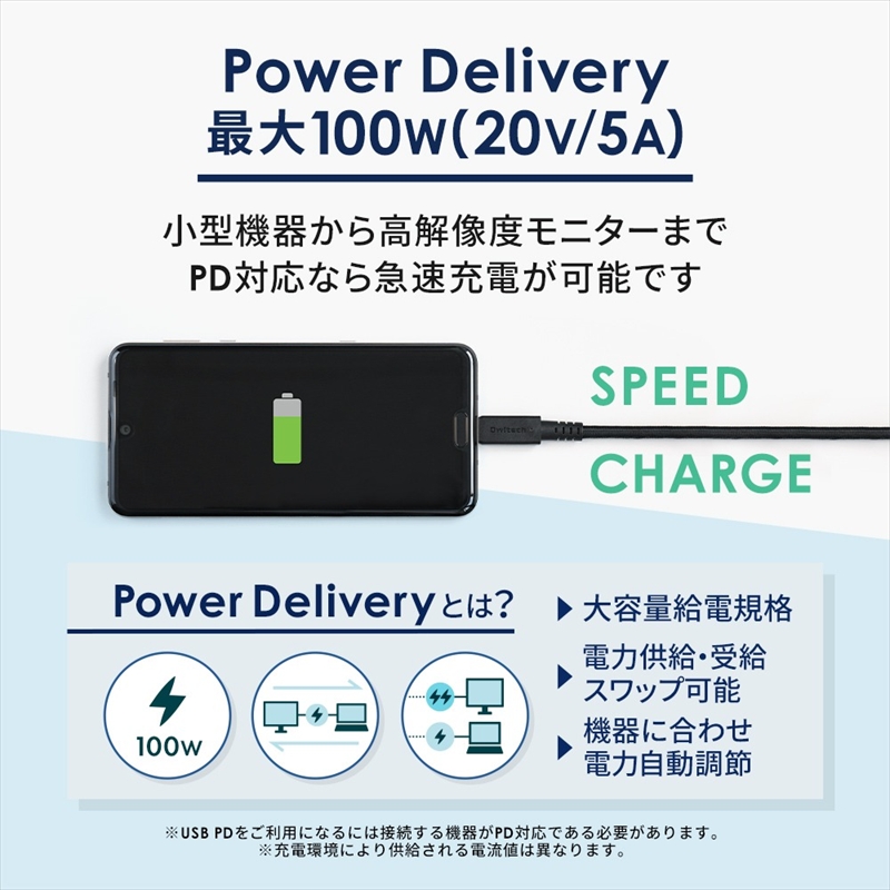 Owltech(オウルテック) 転送速度10Gbps対応USB3.2 Gen2 & PD100W 高速通信と超速充電に対応 Type-C to Type-Cケーブル OWL-CBKG2PCC10-BK
