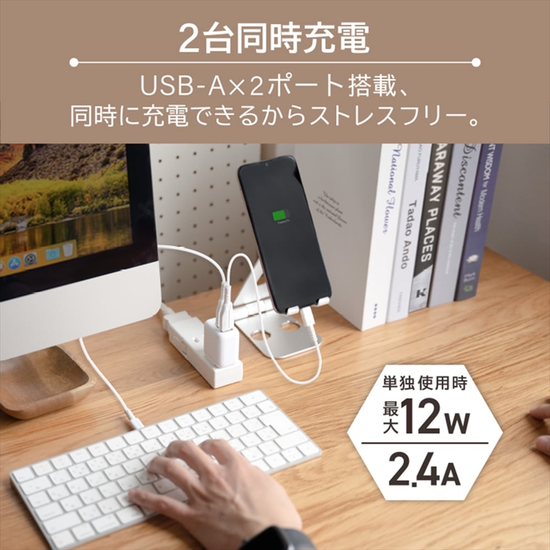 Owltech(オウルテック) Smart IC搭載でかしこく安心充電 USB Type-A×2ポート搭載 コンパクトAC充電器 OWL-AC12WA2-BK