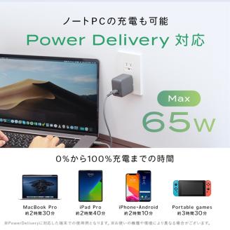 MOTTERU(モッテル) Power Delivery65W対応 USB Type-C×1ポート、USB Type-A×1ポート 合計最大63W AC充電器 MOT-ACPD65WU1 ピスタチオ