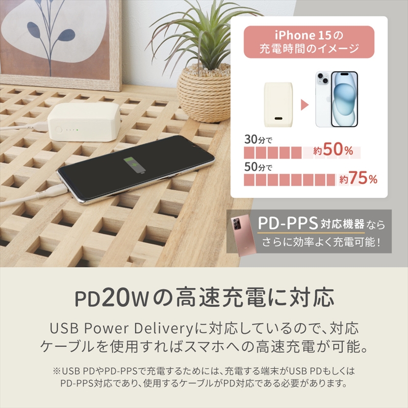 Owltech(オウルテック) 最大PD20W対応 5000mAh USB Type-C出力 ACモバイルバッテリー OWL-LPBAC5001-GY グレー
