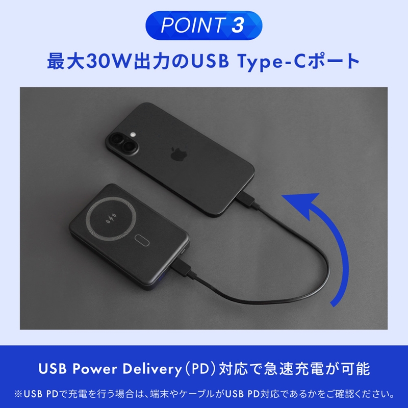 Owltech 準固体電池採用 スマホリング搭載 10000mAh 最大PD30W対応 USB Type-C入出力 マグネット式ワイヤレス充電対応 モバイルバッテリー OWL-LPB10025MG-BK