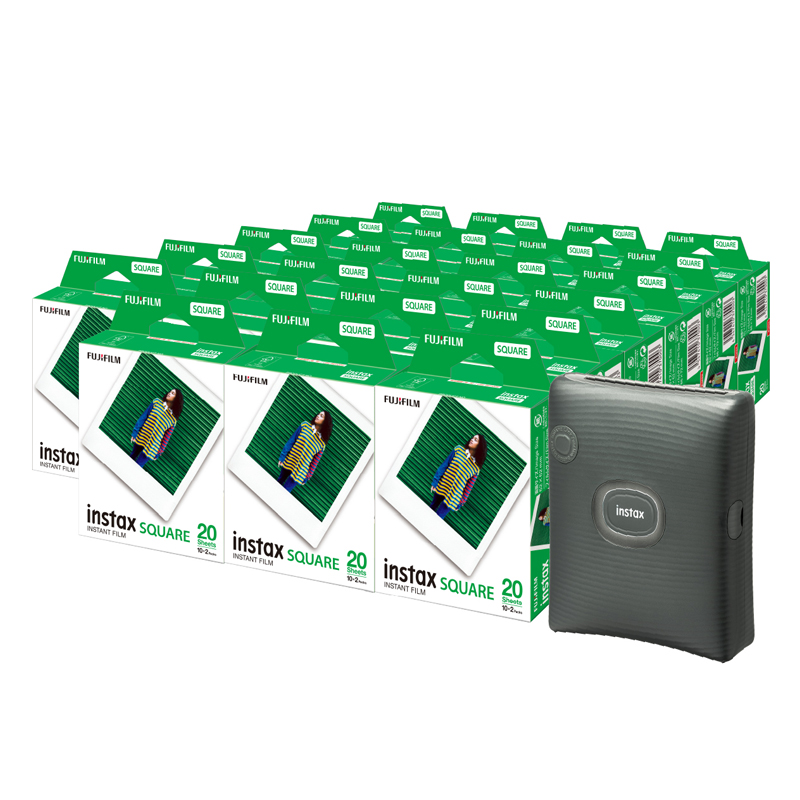 「スマホプリンターinstax™“チェキ”スクエアセット」instax™ スクエアフォーマットフィルム 2パック×23（合計460枚撮影可能）スマホプリンター“チェキ”「instax SQUARE Link™ Midnight Green」×1