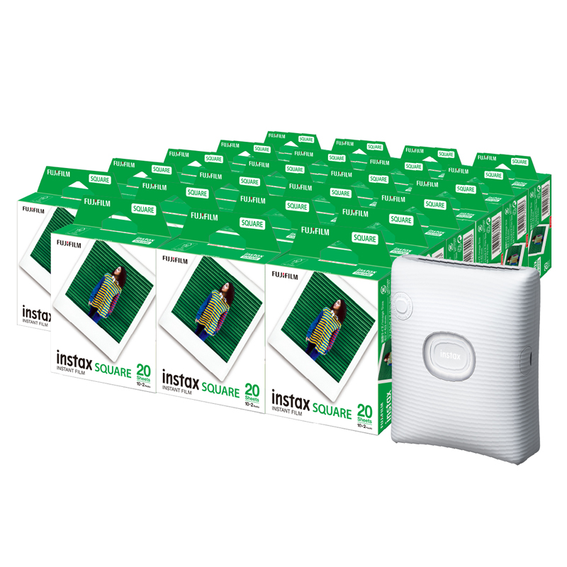  「スマホプリンターinstax™“チェキ”スクエアセット」instax™ スクエアフォーマットフィルム 2パック×23（合計460枚撮影可能）スマホプリンター“チェキ”「instax SQUARE Link™ Ash White」×1