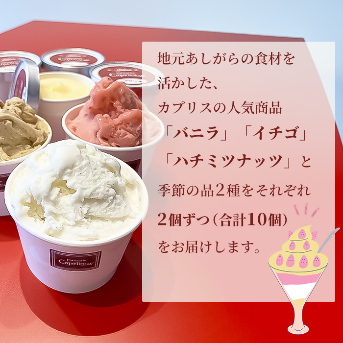 洋菓子屋がつくったデザート系ジェラート（10個：定番6、季節4） ※定番：バニラ2・イチゴ2・ハチミツナッツ2と4個は季節のもの【 デザート アイス 神奈川県 南足柄市 】