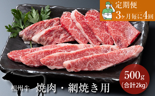 【定期便：3ヶ月毎に4回】相州牛（焼肉・網焼き用）500g【合計２kg】