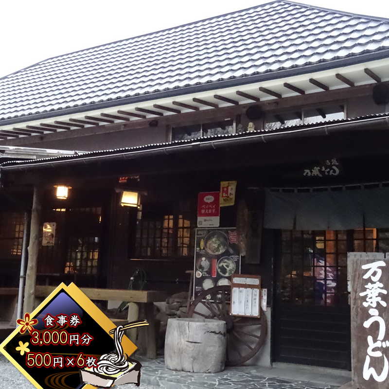【万葉うどん 食事券（3,000円分）】 湧水でこね上げた麺と、こだわり素材のだし。金時山 矢倉岳 夕日の滝 足柄峠 登山 ランニング サイクリング 日帰り 旅行【 食事券 神奈川県 南足柄市 】