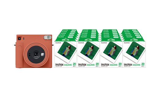 「インスタントカメラinstax™“チェキ”スクエアセット」instax™ スクエアフォーマットフィルム 2パック×20（合計400枚撮影可能）インスタントカメラ“チェキ”「instax SQUARE SQ1™ Terracotta Orange」×1