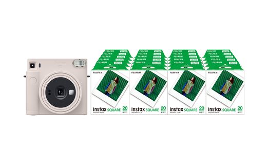 「インスタントカメラinstax™“チェキ”スクエアセット」instax™ スクエアフォーマットフィルム 2パック×20（合計400枚撮影可能）インスタントカメラ“チェキ”「instax SQUARE SQ1™ Chalk White」×1