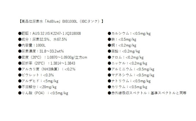 AdBlue尿素水（BIB1000L IBCタンク）