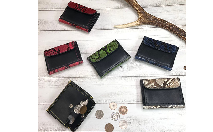 パイソン（ニシキヘビ）と牛革のミニ財布 ファッション小