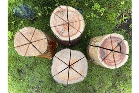 大磯町内のヒノキでできた薪屋大磯のスウェディッシュトーチ（里山整備や間伐で出た材を使っています。）