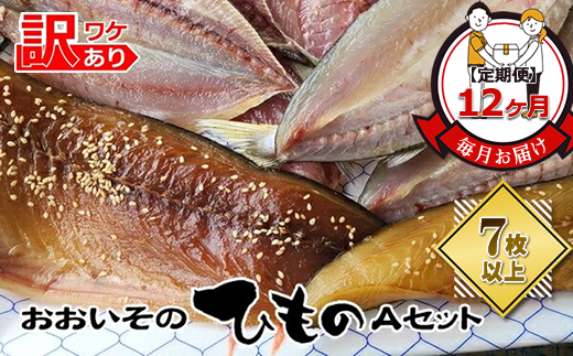 【定期便12か月】おおいその干物Aセット（7枚以上）／ 季節で変わる旬な訳あり品 【 ひもの 魚 天日干し 神奈川県 大磯 湘南 特産品 12回お届け 神奈川県 大磯町 自家製干物 贈答品 地魚 お歳暮・お中元】