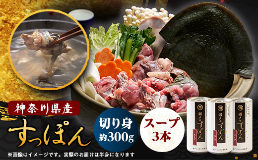神奈川県産すっぽん鍋(2～3人前)300g＆スープ3本(各180g)セット【配送不可地域：離島】
