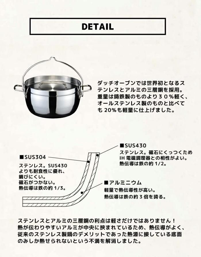 TSBBQ ライトステンレス ダッチオーブン　10インチ　ミラー仕上げ（TSBBQ-005）