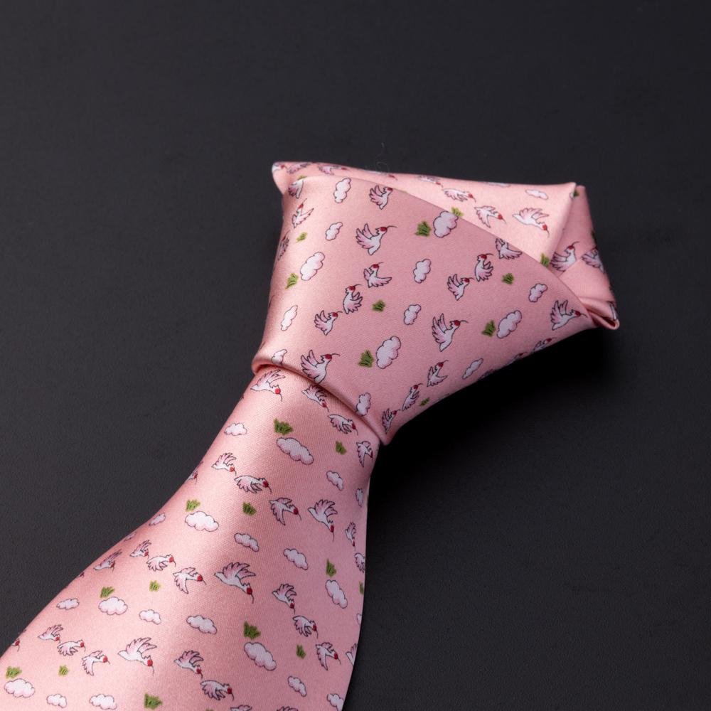 祝！佐渡島金山「世界文化遺産登録」　朱鷺柄ネクタイ【102-K（ピンク）】