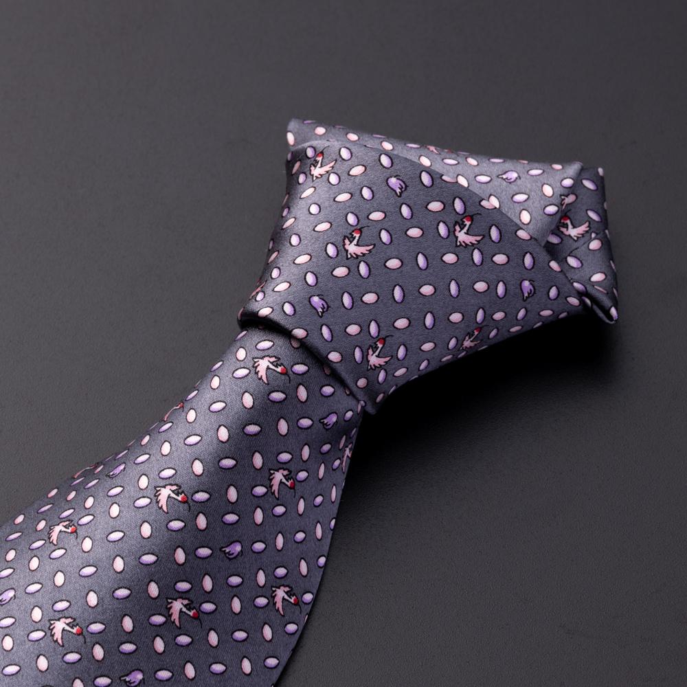 祝！佐渡島金山「世界文化遺産登録」　朱鷺柄ネクタイ【103-B（ダークグレー）】