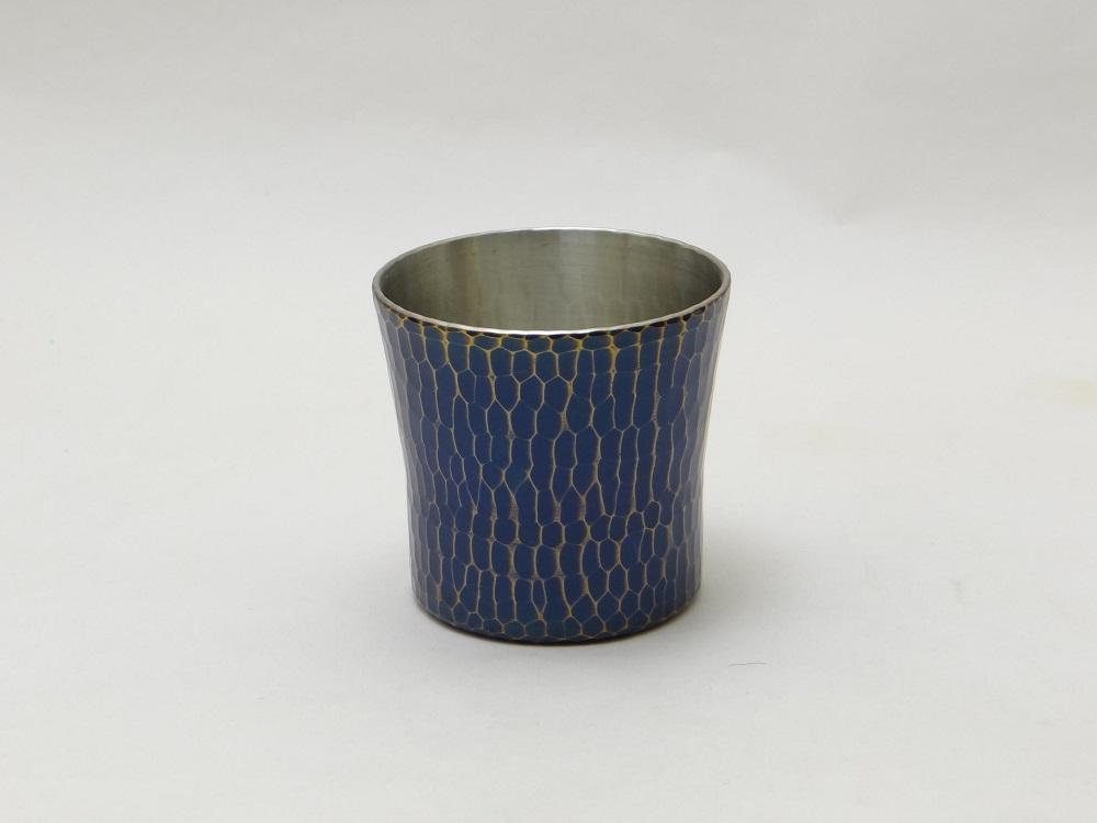 純銅手打ち鎚目ぐい呑み 青被仕上 100ml