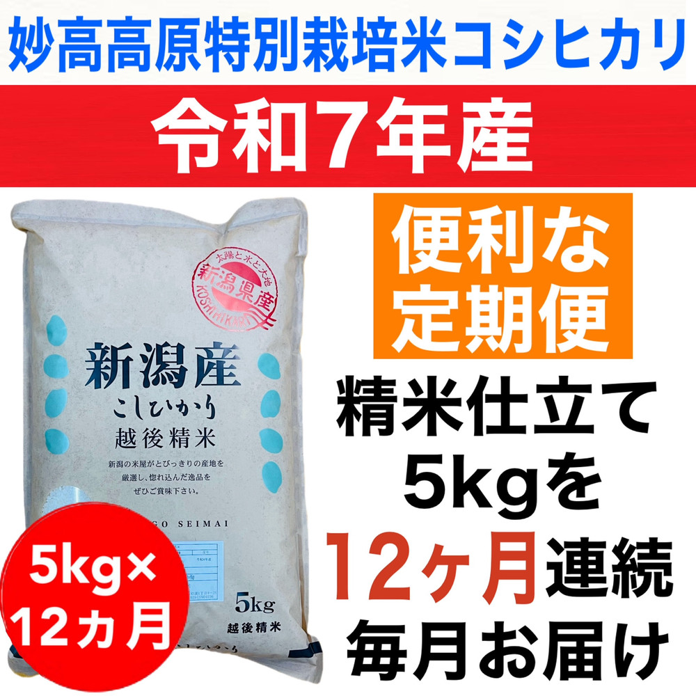 【定期便予約】新潟県妙高高原減農薬特別栽培米コシヒカリ 5kg（全12回）