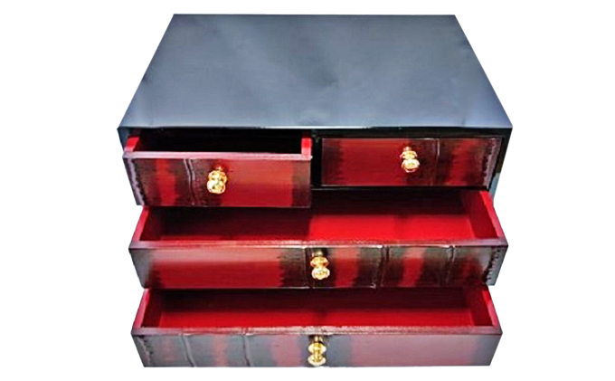 新潟特産竹塗　ミニ整理箪笥  3段小引出4引き