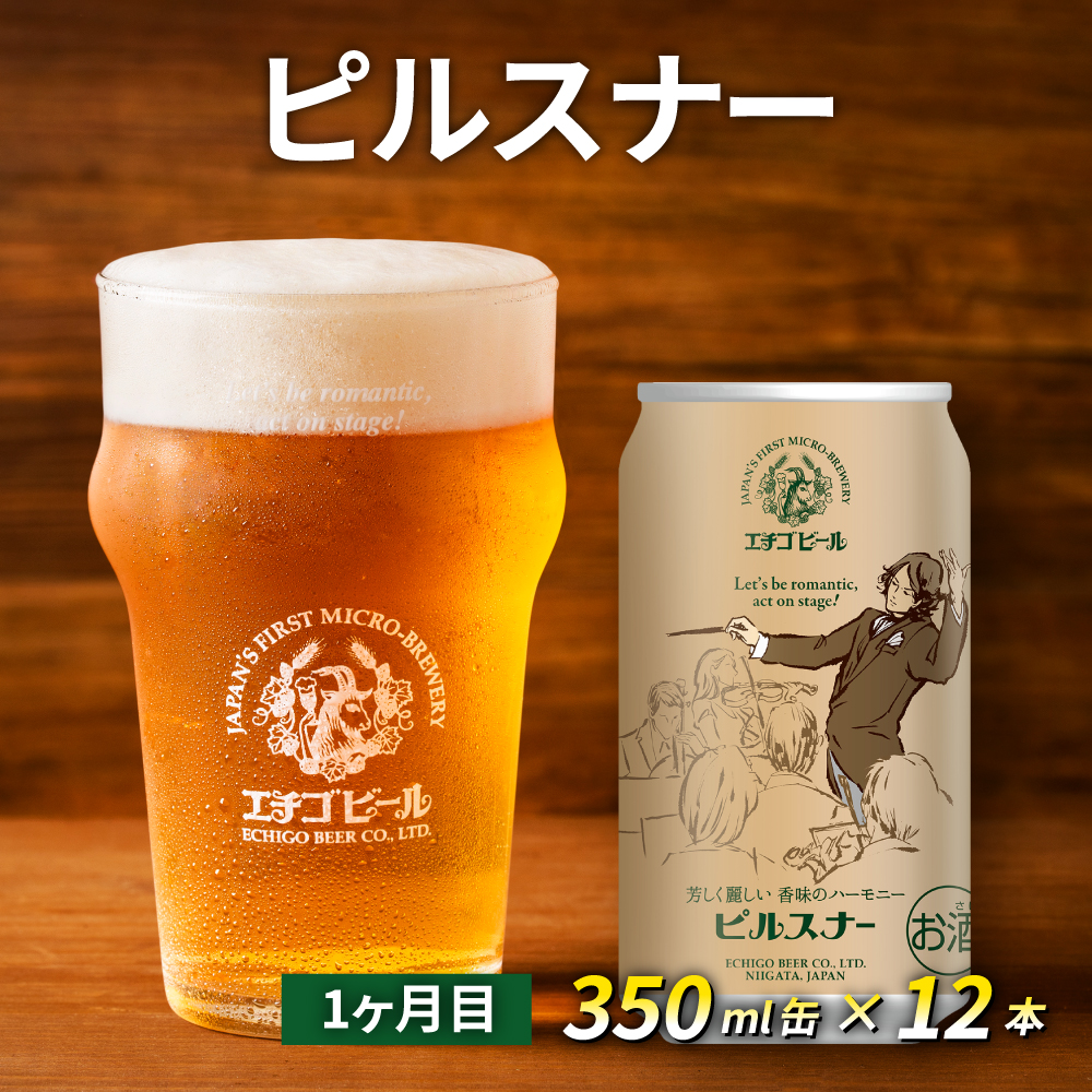 【定期便2ヶ月】エチゴビール【1ヶ月目】ピルスナー350ml缶×12本【2ヶ月目】エレガントブロンド350ml缶×12本