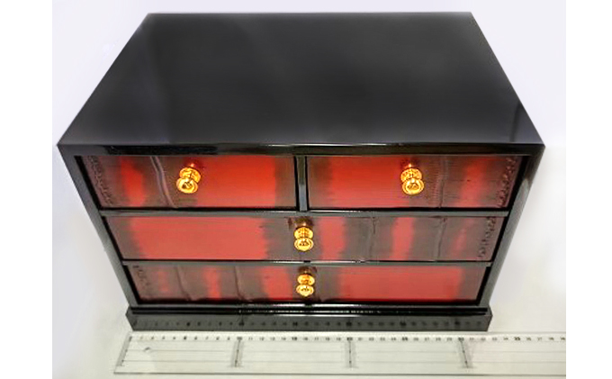 新潟特産竹塗　ミニ整理箪笥  3段小引出4引き