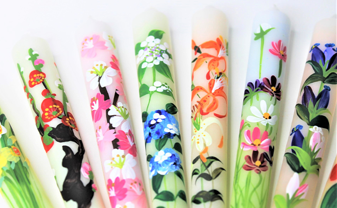 手描き花ろうそく12cm　8本入