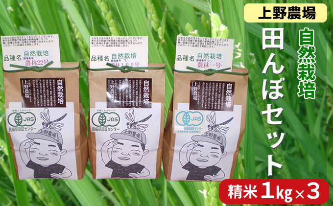 上野農場 自然栽培田んぼセット 精米1kg×3袋 お米