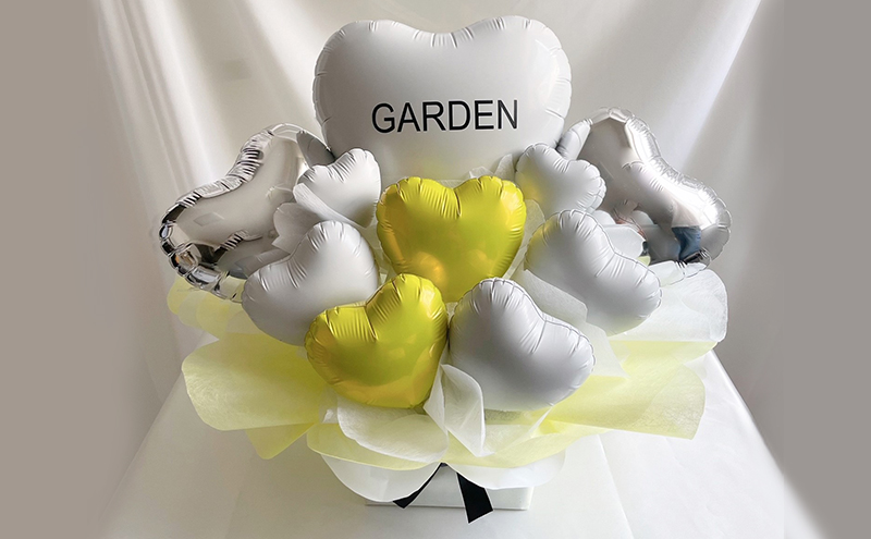 イエロー＆ホワイトハートバルーンアレンジメント