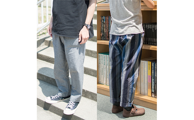 亀田縞　長パン　「亀とうさぎ」　ブルーFN縞・Sサイズ