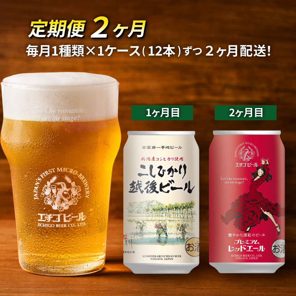 【定期便2ヶ月】エチゴビール【1ヶ月目】こしひかり越後ビール350ml缶×12本【2ヶ月目】プレミアムレッドエール350ml缶×12本