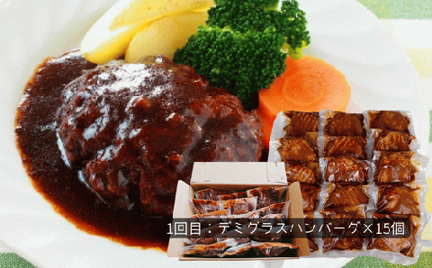 76-99A【3ヶ月連続お届け】湯せんで簡単！煮込みハンバーグ食べ比べセット 15個×3回お届け 総重量7.5kg以上！