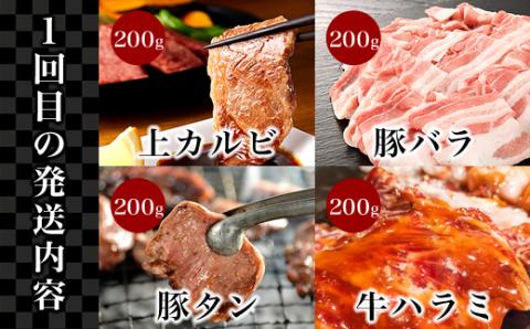 76-83A【3ヶ月連続お届け】カルビ・ハラミ・牛タン入り！牛も豚も楽しめる焼肉定期便