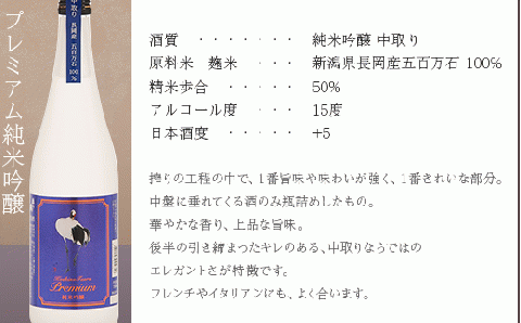 95-B3A越の鶴 プレミアム純米吟醸、プレミアム純米、本醸造 芳醇辛口 720ml×3本セット【越銘醸】