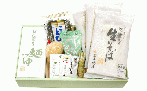 20-01C「越後のへぎそば」越の海藻挽きなまそば詰合せ（麺つゆ・薬味付）NSB-6