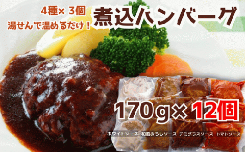 76-96湯せんで簡単！煮込みハンバーグ食べ比べセット 4種2kg以上（170g×12個）