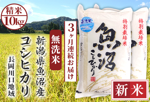 H0-7M103A【3ヶ月連続お届け】新潟県魚沼産コシヒカリ（長岡川口地域）無洗米10kg（5kg×2袋）