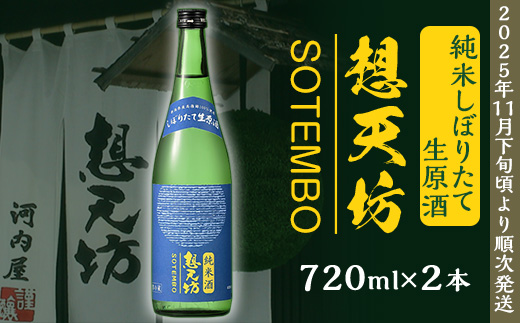 H4-50B想天坊 純米しぼりたて生原酒 720ml×２本【河忠酒造】（2025年11月下旬以降発送）