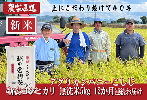 J8-7MN05Z【12ヶ月連続お届け】新潟県長岡産コシヒカリ無洗米5kg（特別栽培米）