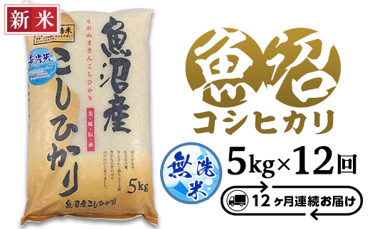 C2-7M05ZB【12ヶ月連続お届け】新潟県魚沼産特別栽培米コシヒカリ無洗米5kg（長岡川口地域）
