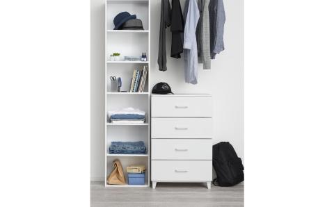 ホコリが入りにくい 壁付デザインチェスト LCチェスト 4段 ライトグレー 組立式 燕三条製 収納棚 キャビネット 収納ボックス 衣類収納 衣装ケース 引出し収納 新生活 【019S011】