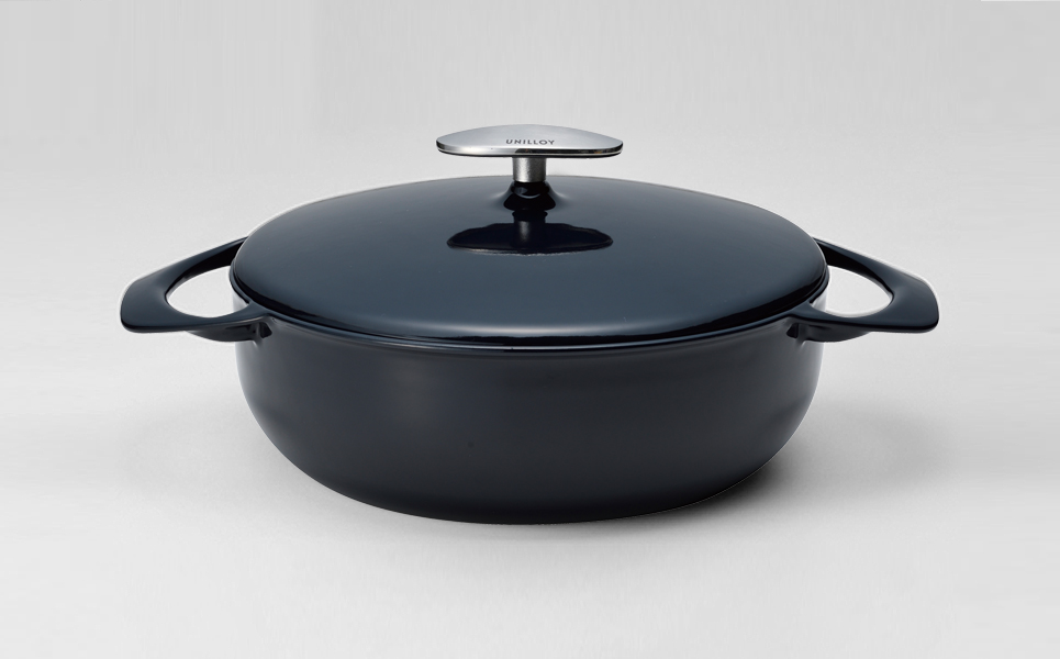 [UNILLOY（ユニロイ）] 浅型キャセロール（ホーロー鍋） 22cm 藍【065P007】