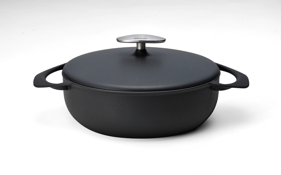 [UNILLOY（ユニロイ）] 浅型キャセロール（ホーロー鍋） 22cm くろがね【065P008】