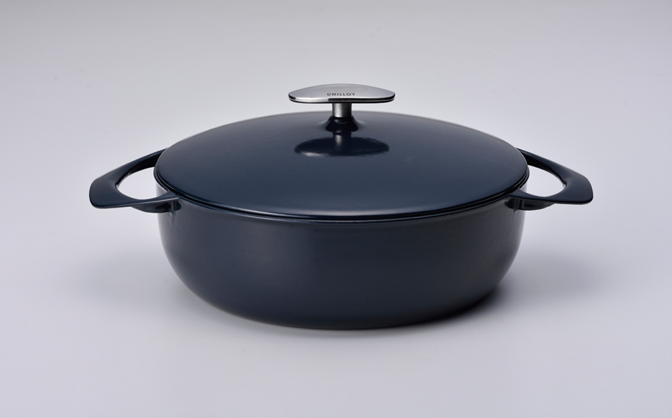 [UNILLOY（ユニロイ）] 浅型キャセロール（ホーロー鍋） 24cm 藍【075P007】