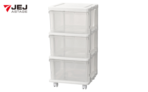 シーズユニット3段 WHクリア 収納チェスト 幅35 奥行42 高さ63.3 引き出し シンプル 衣替え 新生活 リビングチェスト キャスター付き スリム ラック プラスチック 収納チェスト キャスター スリムチェスト 一人暮らし [JEJアステージ] 【010S446】