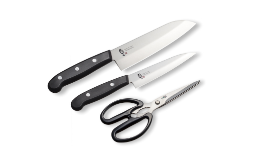 [燕三] ステンレス包丁＆キッチンハサミ３点セットＡ キッチン用品 燕三条製 新生活 一人暮らし 【012S082】
